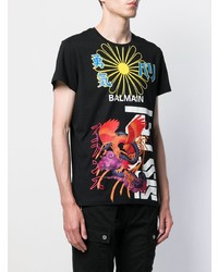 T-shirt à col rond imprimé noir Balmain