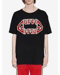 T-shirt à col rond imprimé noir Gucci
