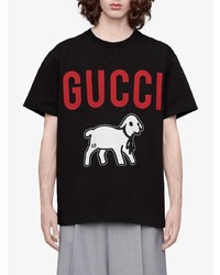 T-shirt à col rond imprimé noir Gucci