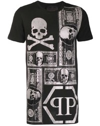 T-shirt à col rond imprimé noir Philipp Plein