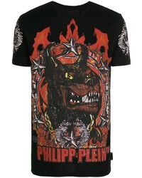 T-shirt à col rond imprimé noir Philipp Plein