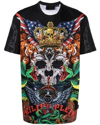 T-shirt à col rond imprimé noir Philipp Plein