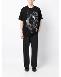 T-shirt à col rond imprimé noir Yohji Yamamoto