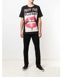 T-shirt à col rond imprimé noir Philipp Plein