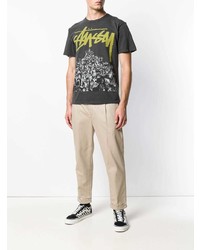 T-shirt à col rond imprimé noir Stussy