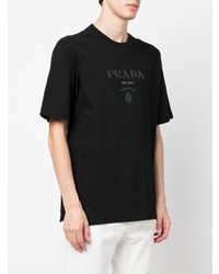 T-shirt à col rond imprimé noir Prada