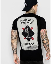 T-shirt à col rond imprimé noir Religion