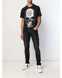 T-shirt à col rond imprimé noir Philipp Plein