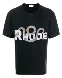 T-shirt à col rond imprimé noir Rhude