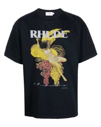 T-shirt à col rond imprimé noir Rhude