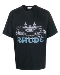 T-shirt à col rond imprimé noir Rhude