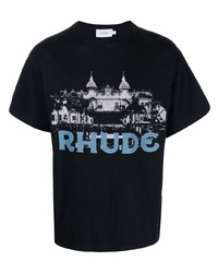 T-shirt à col rond imprimé noir Rhude