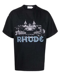 T-shirt à col rond imprimé noir Rhude