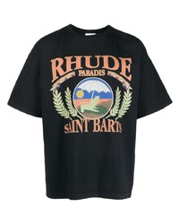 T-shirt à col rond imprimé noir Rhude