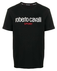 T-shirt à col rond imprimé noir Roberto Cavalli