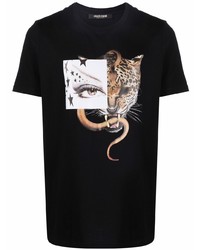 T-shirt à col rond imprimé noir Roberto Cavalli