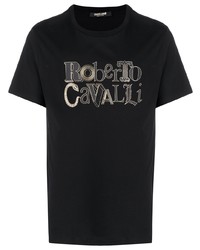 T-shirt à col rond imprimé noir Roberto Cavalli