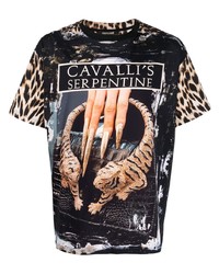 T-shirt à col rond imprimé noir Roberto Cavalli