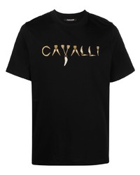 T-shirt à col rond imprimé noir Roberto Cavalli