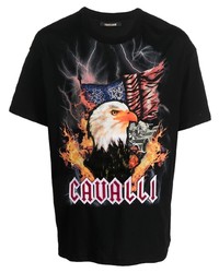 T-shirt à col rond imprimé noir Roberto Cavalli