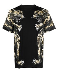 T-shirt à col rond imprimé noir Roberto Cavalli