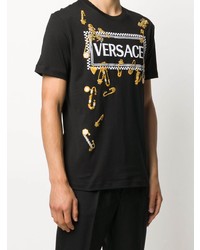 T-shirt à col rond imprimé noir Versace