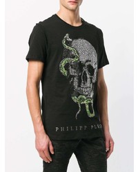 T-shirt à col rond imprimé noir Philipp Plein