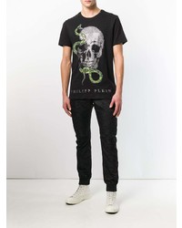 T-shirt à col rond imprimé noir Philipp Plein