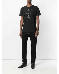 T-shirt à col rond imprimé noir Philipp Plein