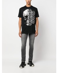 T-shirt à col rond imprimé noir Philipp Plein