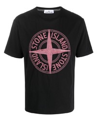T-shirt à col rond imprimé noir Stone Island