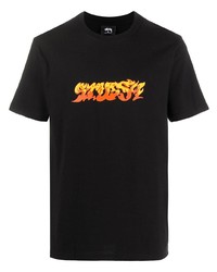 T-shirt à col rond imprimé noir Stussy