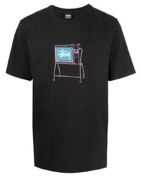 T-shirt à col rond imprimé noir Stussy