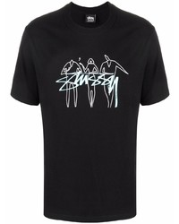 T-shirt à col rond imprimé noir Stussy