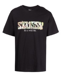 T-shirt à col rond imprimé noir Stussy