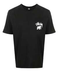 T-shirt à col rond imprimé noir Stussy