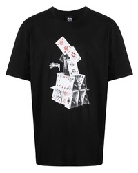 T-shirt à col rond imprimé noir Stussy