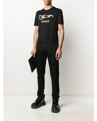 T-shirt à col rond imprimé noir Versace