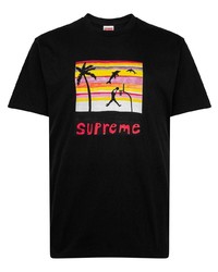 T-shirt à col rond imprimé noir Supreme