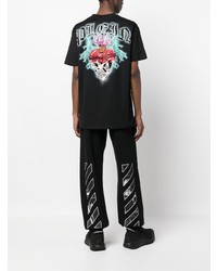 T-shirt à col rond imprimé noir Philipp Plein