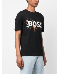 T-shirt à col rond imprimé noir BOSS