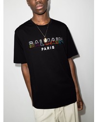 T-shirt à col rond imprimé noir Balmain