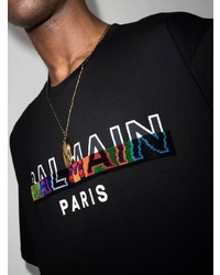 T-shirt à col rond imprimé noir Balmain