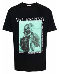 T-shirt à col rond imprimé noir Valentino