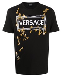 T-shirt à col rond imprimé noir Versace