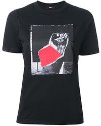 T-shirt à col rond imprimé noir Yang Li