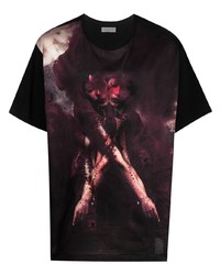 T-shirt à col rond imprimé noir Yohji Yamamoto