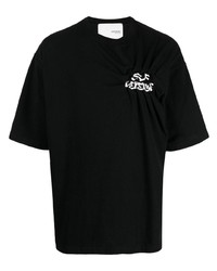 T-shirt à col rond imprimé noir Yoshiokubo
