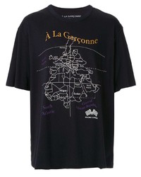 T-shirt à col rond imprimé noir À La Garçonne