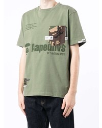 T-shirt à col rond imprimé olive AAPE BY A BATHING APE